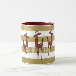 Caneca Reindeer elegante dourado e listrado branco