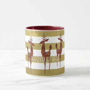 Caneca Reindeer elegante dourado e listrado branco