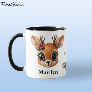 Caneca Reindeer Love, Poinsettia Deer, Fawn, Doce Floral