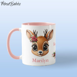 Caneca Reindeer Love, Poinsettia Flower Deer, Fawn, Doe �