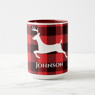 Caneca Reindeer Red & Black Tartan Patteran Xadrez Buffal