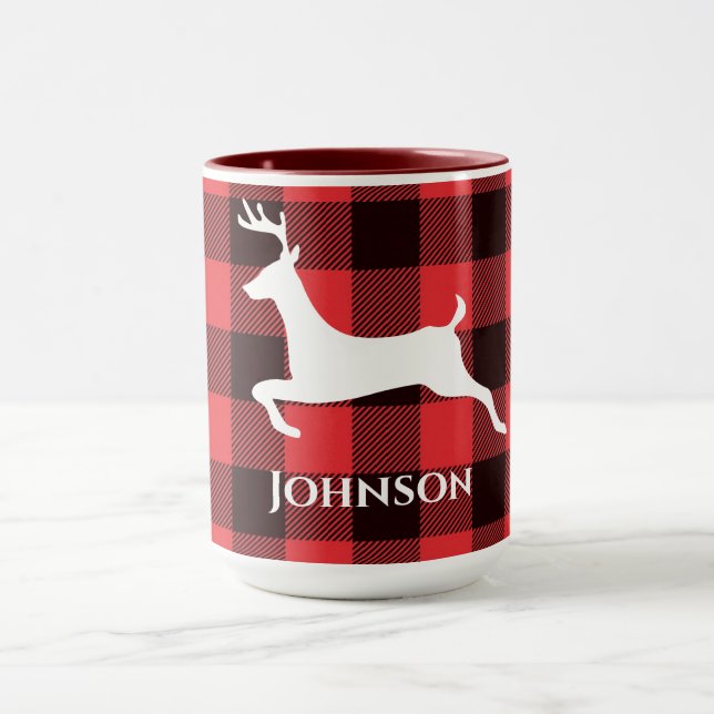 Caneca Reindeer Red & Black Tartan Patteran Xadrez Buffal (Centro)