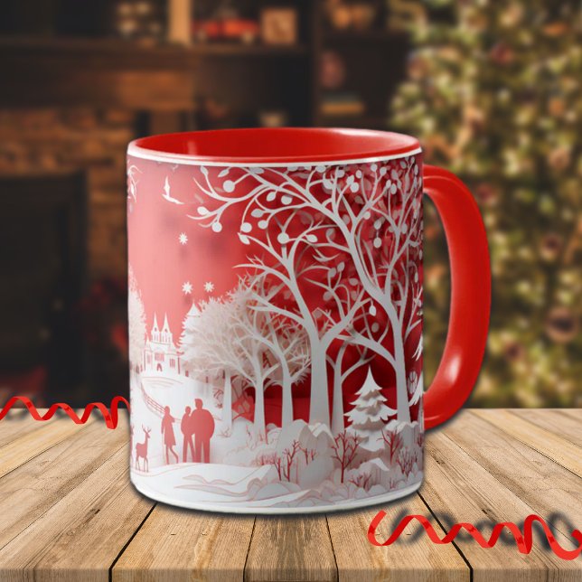Caneca Reindeers 3D e Pessoas na aldeia (Criador carregado)