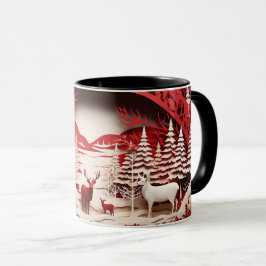 Caneca Reindeiros 3D em inverno Florestal