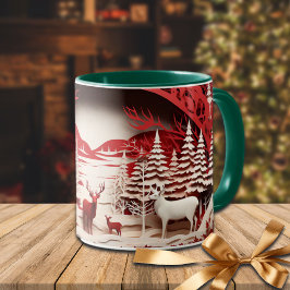 Caneca Reindeiros 3D em inverno Florestal