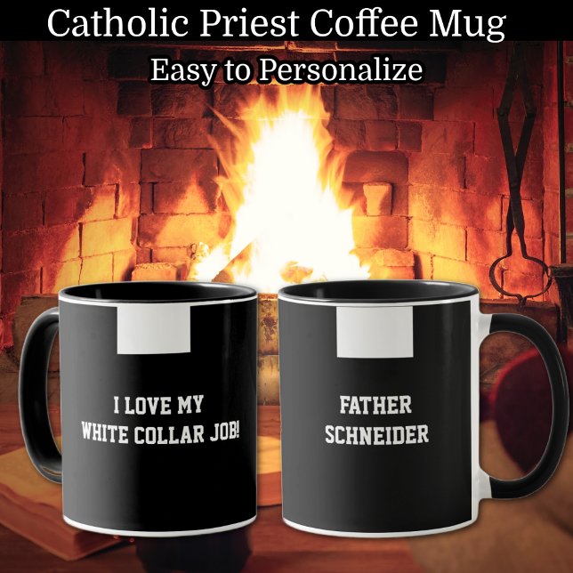 Caneca Religioso do Colar Negra do Padre Católico (Two sided Catholic Priest Clergy Roman Collar Coffee Mug)