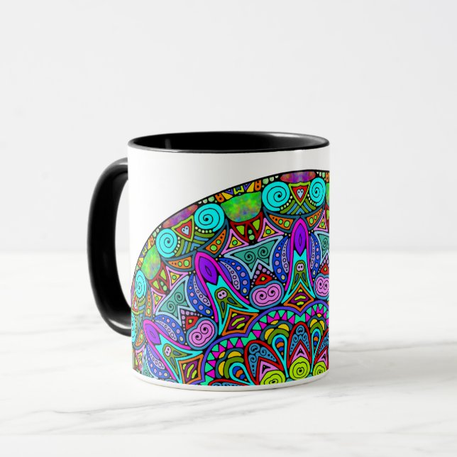 Caneca Relógio de Mandala Pintado à Mão 4 (Frente Esquerda)