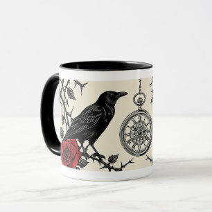 Caneca Relógio e Rosas do Corvo Gótico