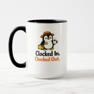 Caneca Relógio Marcado Design de Pinguim Divertido