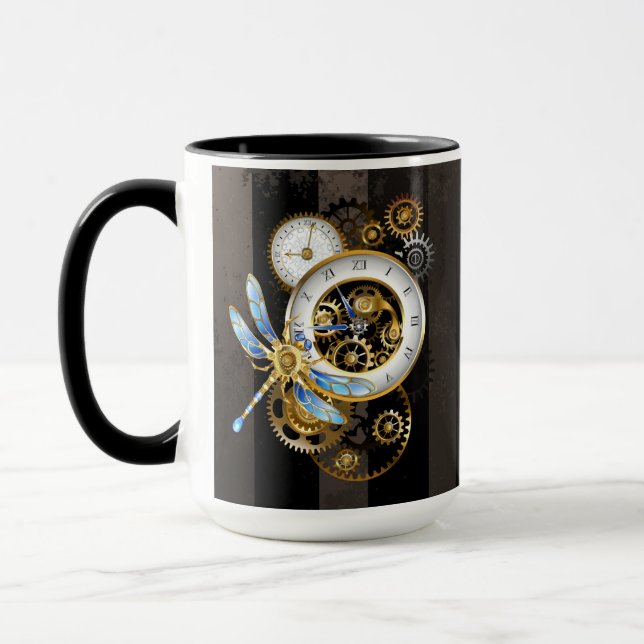 Caneca Relógio Steampunk com Dragonfly Mecânica (Esquerda)