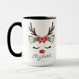 Caneca Rena de Natal Feminina com Nome Personalizado
