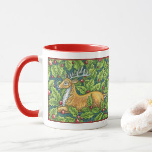 Caneca Rena de Natal Fofo na Floresta com Azevinho