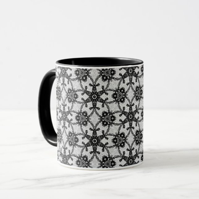 Caneca Renda antiga - preta e branca (Frente Esquerda)