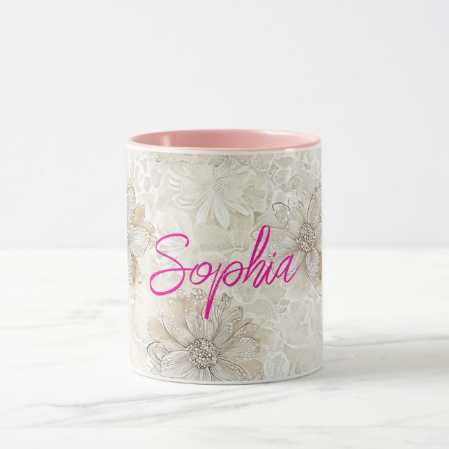 Caneca Renda Falsa Floral Creme Branco Romântico (Centro)