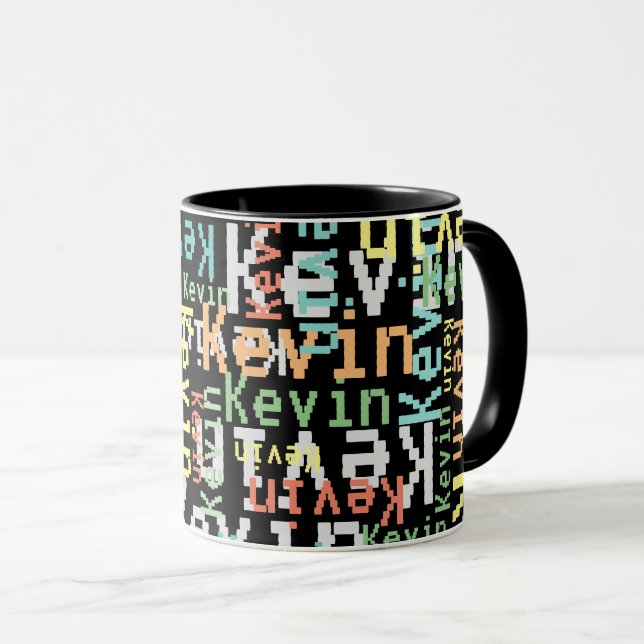 Caneca Repetindo Nomes de Cores de Pixels em todo o preto (Frente Esquerda)