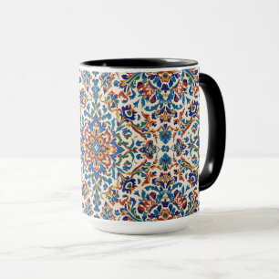 Caneca Reprodução Colorida Iznik Persa Turca Pintada à Mã