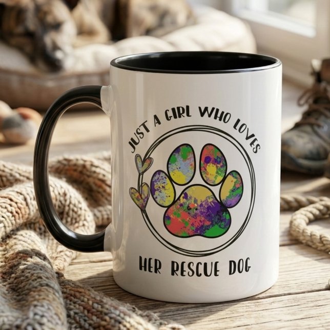 Caneca Rescue Dog Paw Whimsical Pet Lover (Rescue Dog Pet Lover mug)