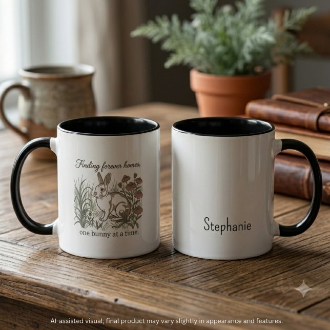 Caneca Resgate de Coelho Botânico Terroso Doce (Gentle meadow bunny design for devoted rabbit fosters celebrating adoption milestones.)