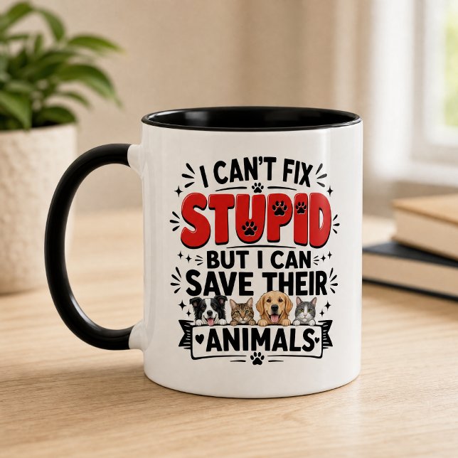 Caneca Resgate Divertido de Animais Técnico de Veterinári (Criador carregado)