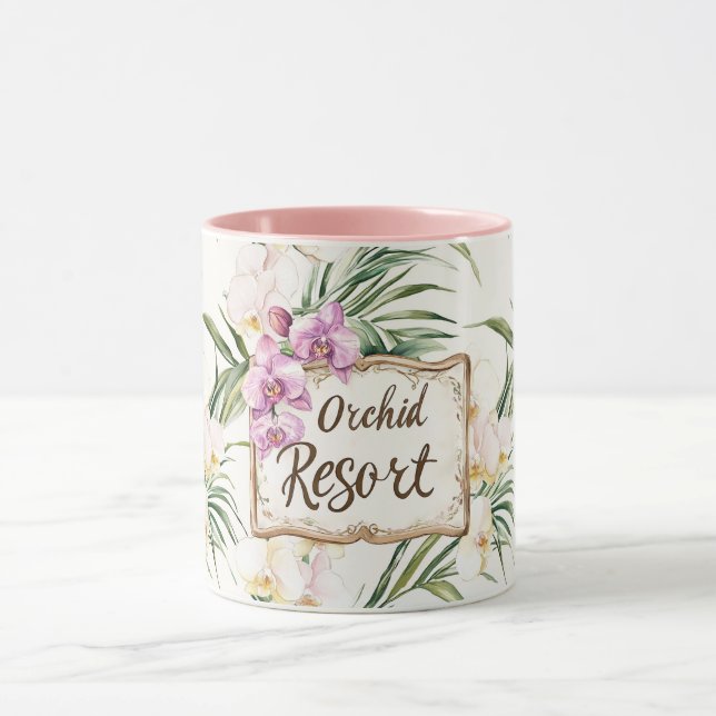 Caneca Resort de Flores de Orquídea Tropical Branca Creme (Centro)