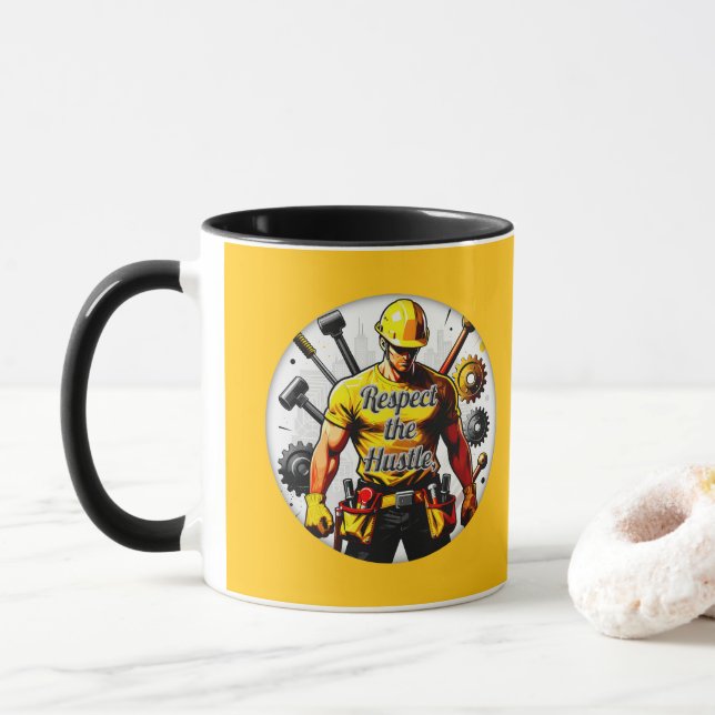 Caneca Respect the Hustle Construction Worker Design – La (Com Donut)