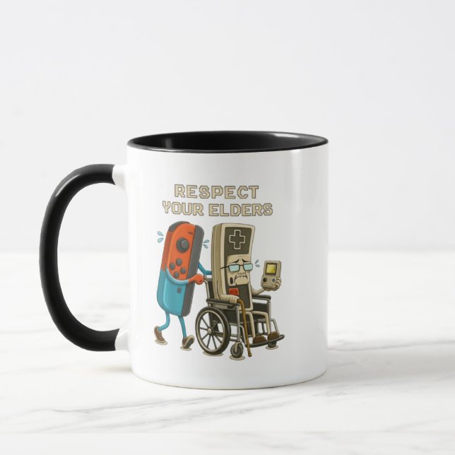 Caneca Respect Your Elders Gaming Control Retro Funny Gam (Esquerda)