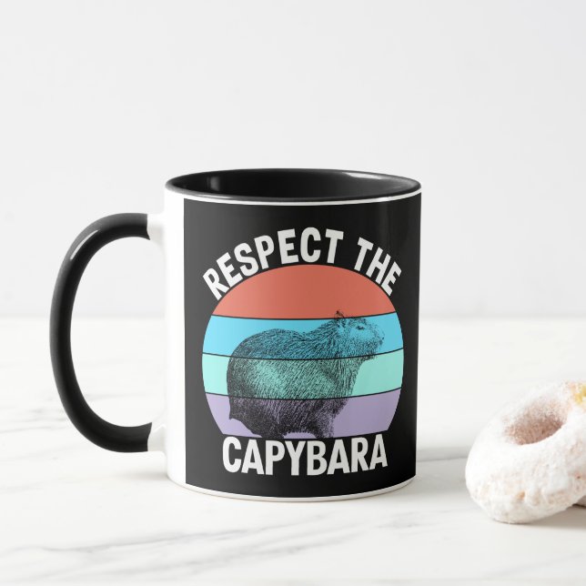 Caneca Respeite O Capivara Capybara Engraçado Amante (Com Donut)