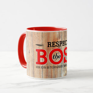 Caneca Respeito Rústico ao Chefe em Madeira de Celeiro