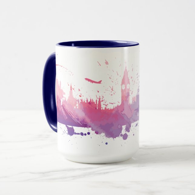 Caneca Respingo da skyline de Londres Inglaterra (Frente Esquerda)