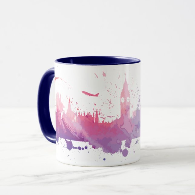 Caneca Respingo da skyline de Londres Inglaterra (Frente Esquerda)