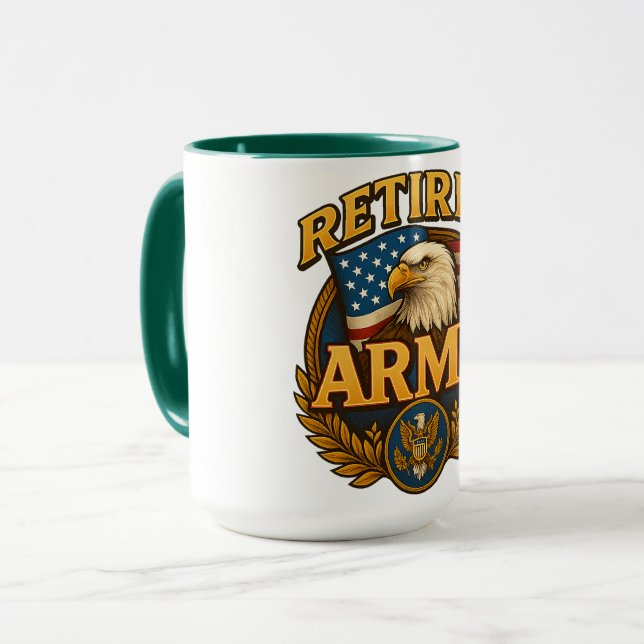Caneca Retired ARMY Design with flag & eagle (Frente Esquerda)