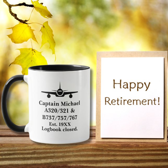 Caneca Retirement Pilot Airplane Minimalist Black Custom (Criador carregado)