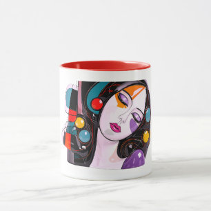Caneca Retrato Abstrato Mulher Moderna Arte Pop Colorida