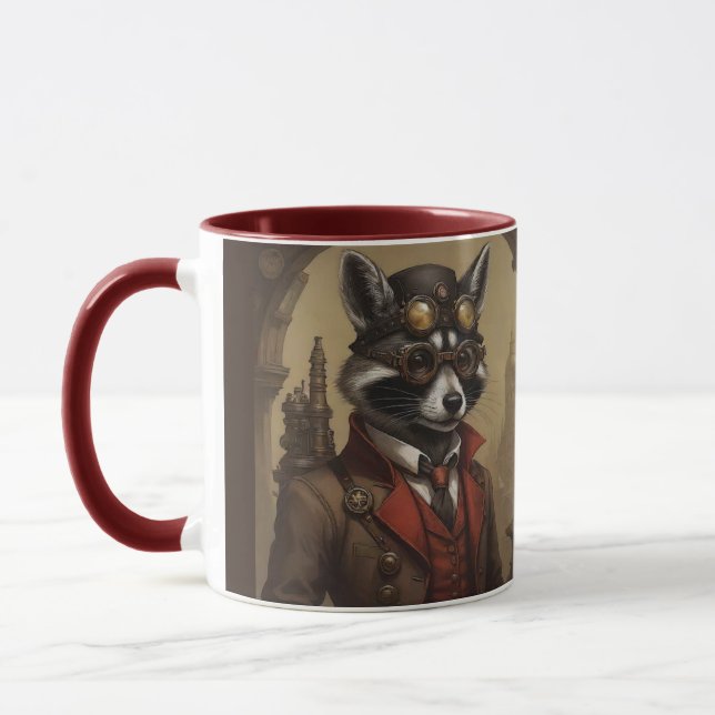 Caneca Retrato Artístico Steampunk Raccoon (Esquerda)