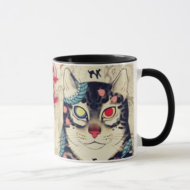 CANECA RETRATO CAT SAMURAI COM TATUAGENS GRAVES (Direita)