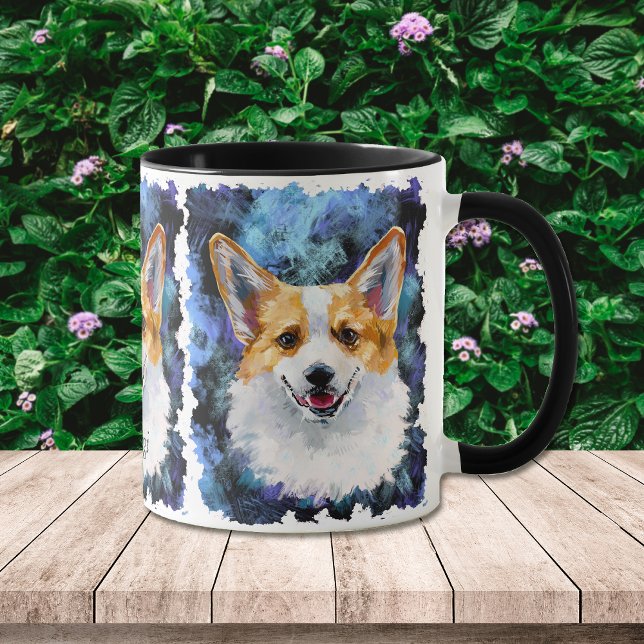 Caneca Retrato Corgi no Abstrato personalizado (Criador carregado)