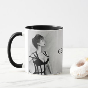 Caneca Retrato da Mulher Dama Vestido Preto Arte Original