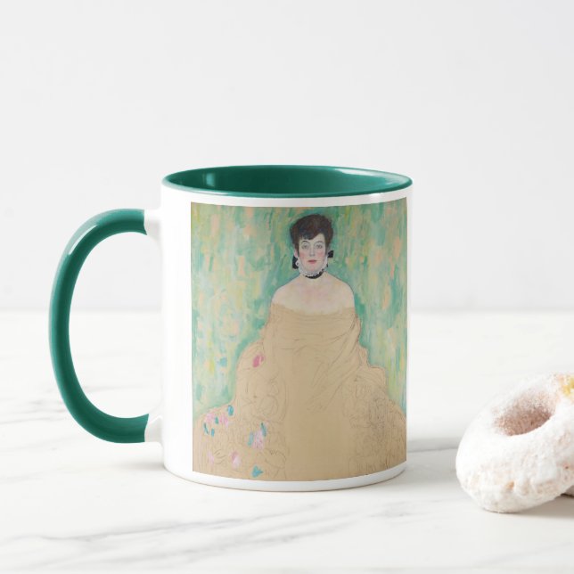Caneca Retrato de Amalie Zuckerkandl por Gustav Klimt (Com Donut)