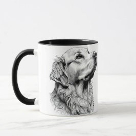 Caneca Retrato de Arte de Linha Fina de Golden Retriever