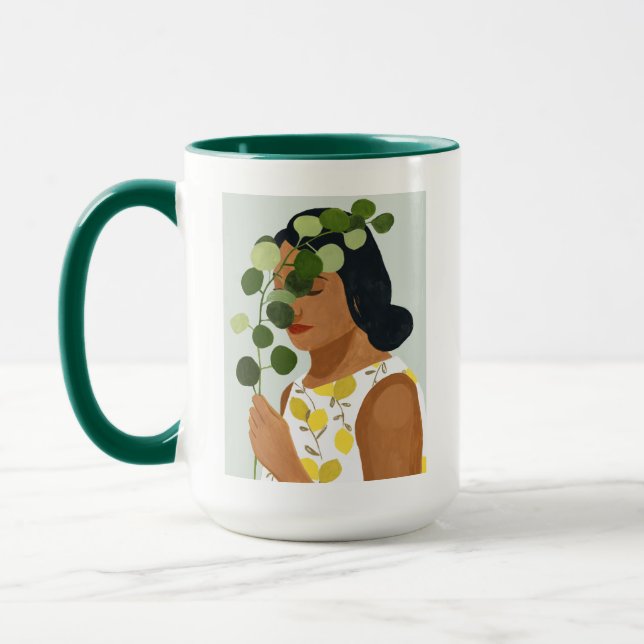 Caneca Retrato de Botânica - Mulher com Greenery (Esquerda)