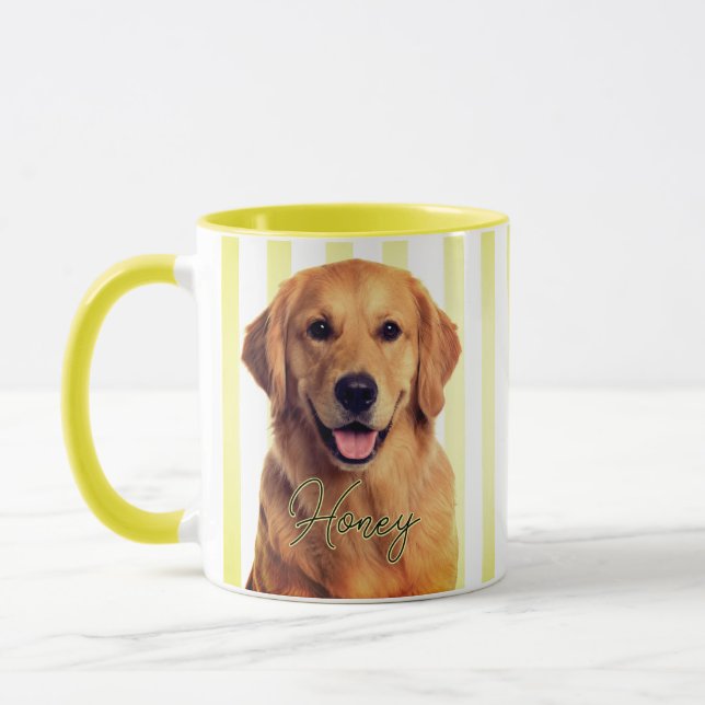 Caneca Retrato de Cachorro com Listras Amarelas Pastel Pe (Esquerda)