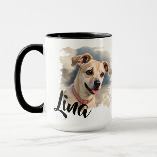 Caneca Retrato de Cachorro em Aquarela com Pincelada Artí