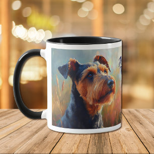 Caneca Retrato de Cão Airedale Terrier no Campo