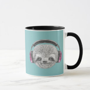 Caneca Retrato de fones de ouvido vestindo-se da preguiç