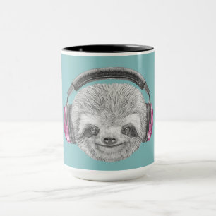 Caneca Retrato de fones de ouvido vestindo-se da preguiç