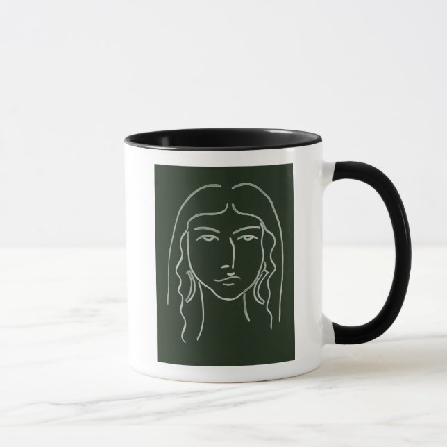 Caneca Retrato de malaquite com cabelo longo (Direita)