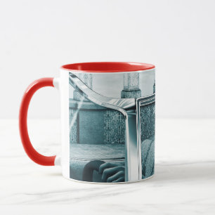 Caneca Retrato de Mulher Glamour Azul Vintage