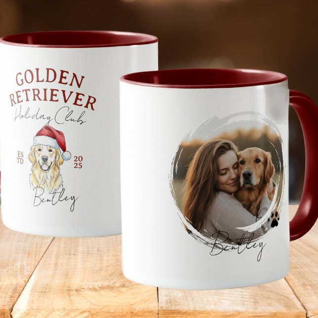 Caneca Retrato de Pet de Aquarela Retrato de Natal Retrie (Enhance your holiday kitchen set with this Watercolor Pet Portrait Christmas Golden Retriever Mug! )