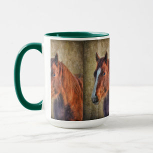 Caneca Retrato de Sorrel Horse no efeito de Grunge Russo