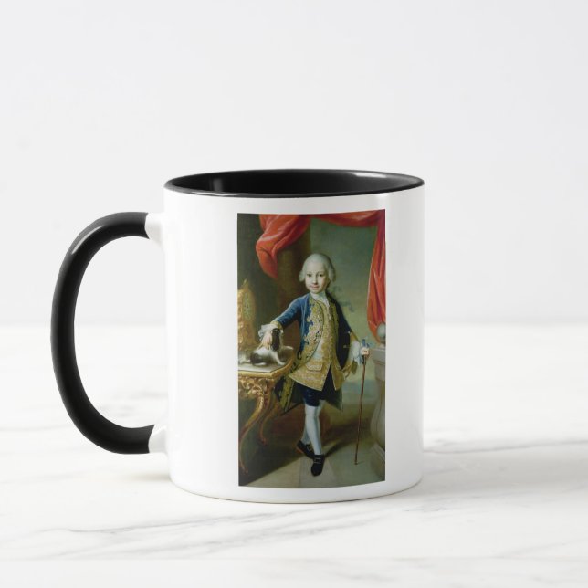 Caneca Retrato de um menino com Spaniel do animal de (Esquerda)